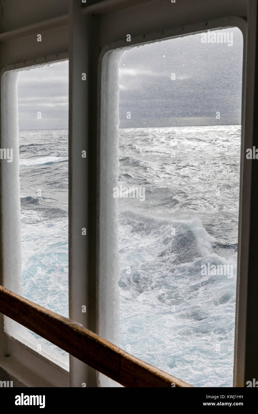 Passenger ship Ocean Adventurer sails rough Drake Passage enroute to Antarctica Stock Photo