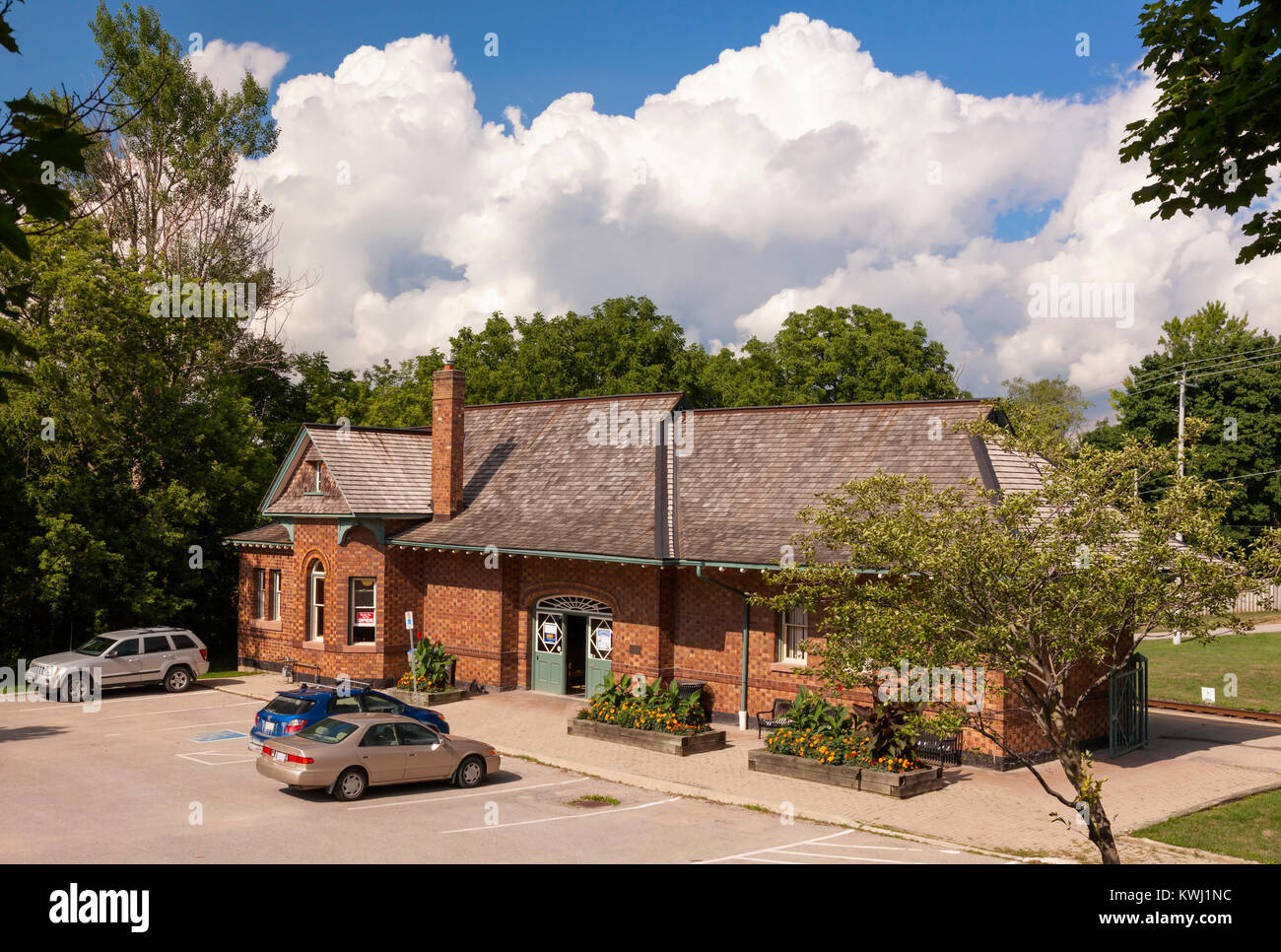 The Grand Trunk Railway Depot is a Heritage Property in St. Mary's, Ontario, Canada. Stock Photo