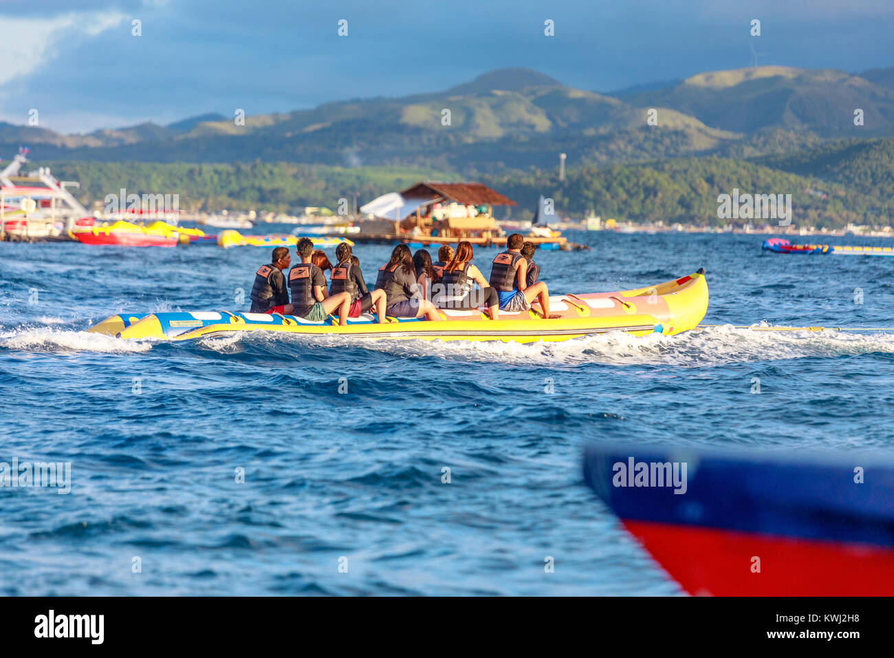 BORACAY ISLAND, PHILIPPINES November 18, 2017 Tourists ride a