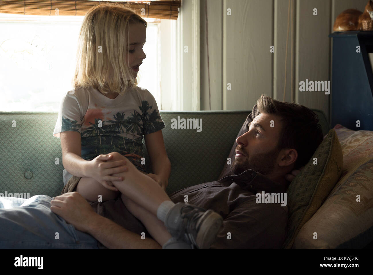RELEASE DATE: April 12, 2017 TITLE: Gifted STUDIO: Twentieth Century Fox DIRECTOR: Marc Webb PLOT: Frank, a single man raising his child prodigy niece Mary, is drawn into a custody battle with his mother STARRING: MCKENNA GRACE as Mary Adler and CHRIS EVANS as Frank Adler. (Credit: Twentieth Century Fox/Entertainment Pictures) Stock Photo