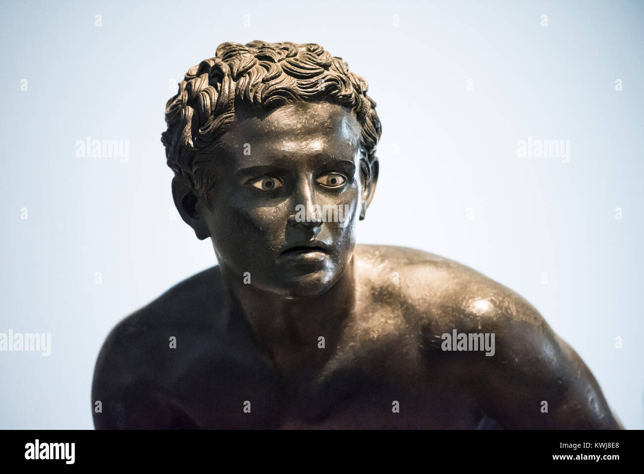 Naples. Italy. Bronze statue of an athlete from the Villa dei Papiri in Herculaneum. Museo Archeologico Nazionale di Napoli. National Archaeological M Stock Photo