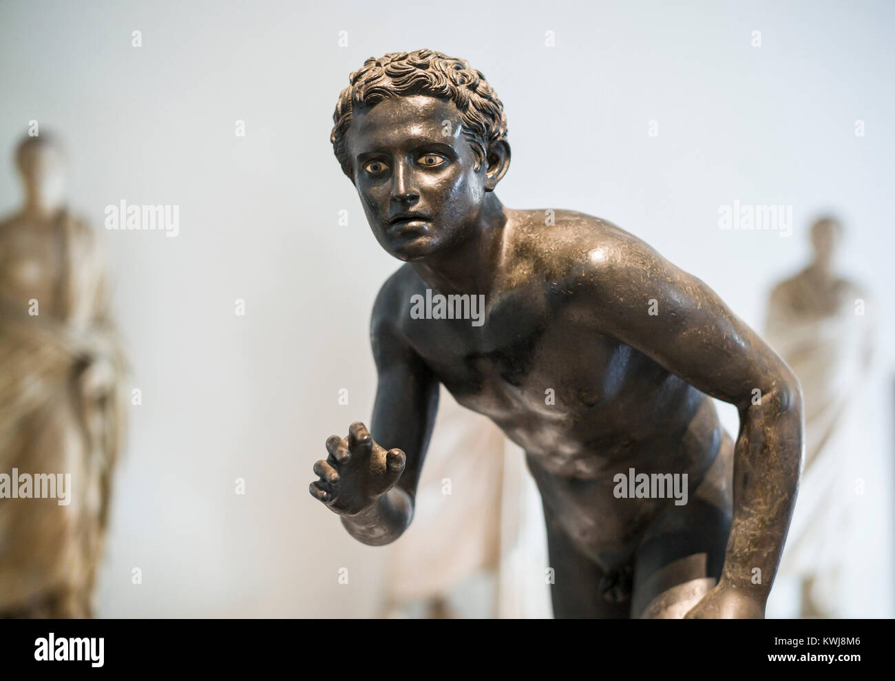 Naples. Italy. Bronze statue of an athlete from the Villa dei Papiri in Herculaneum. Museo Archeologico Nazionale di Napoli. National Archaeological M Stock Photo