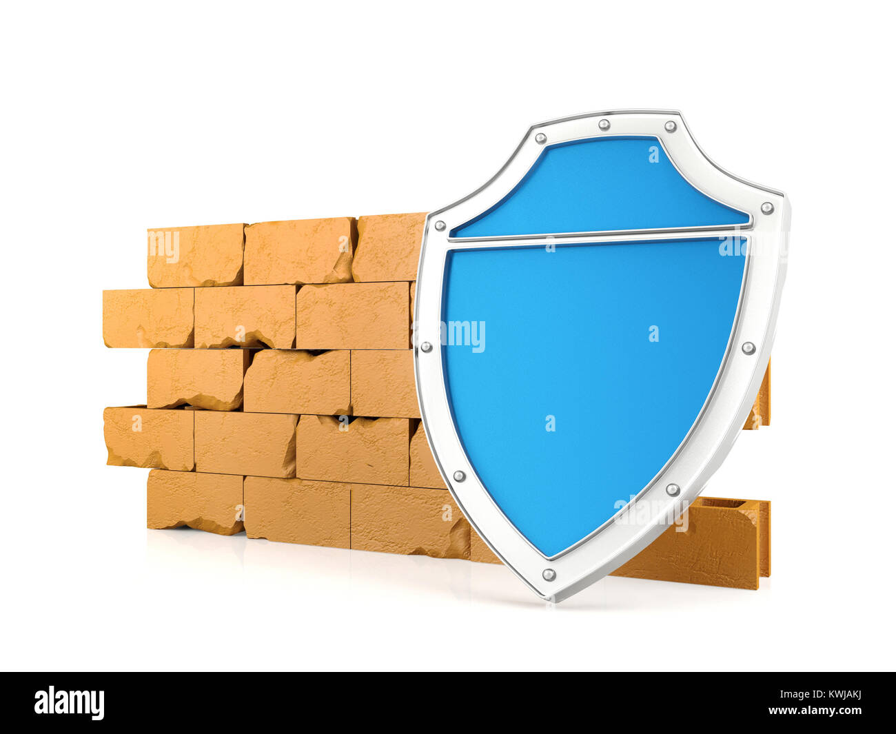 Shield and wall, firewall concept, 3D render Stock Photo