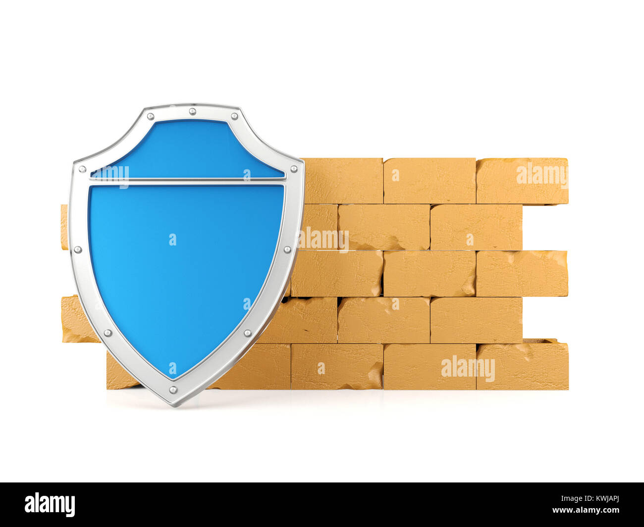 Shield and wall, firewall concept, 3D render Stock Photo