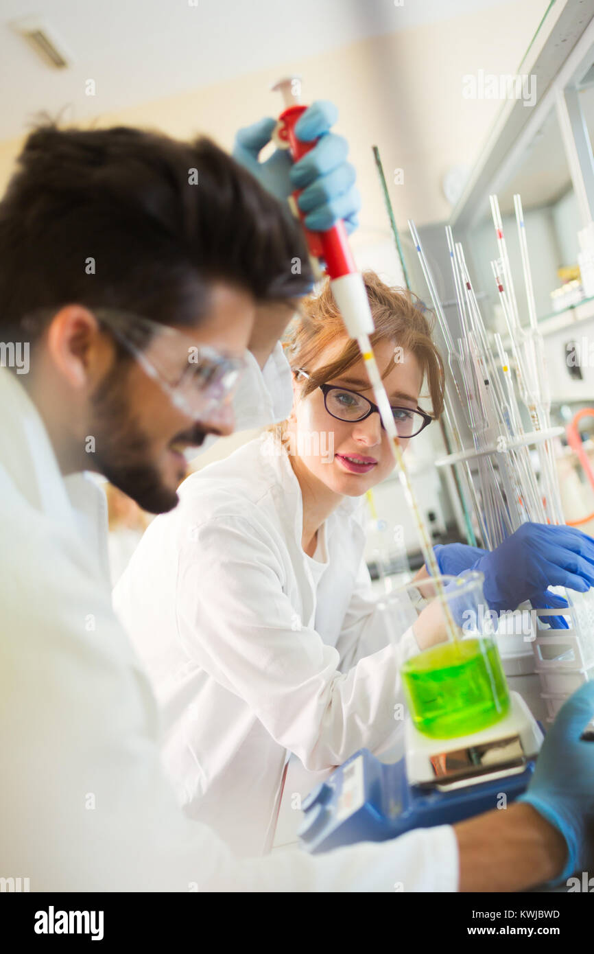 Group of students working at the laboratory Stock Photo