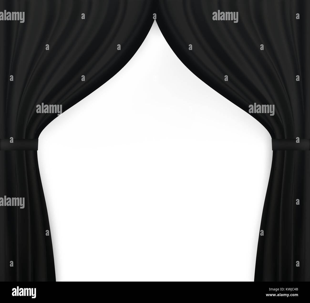 Naturalistic image of Curtain, open curtains Black color. Vector Illustration. Stock Vector