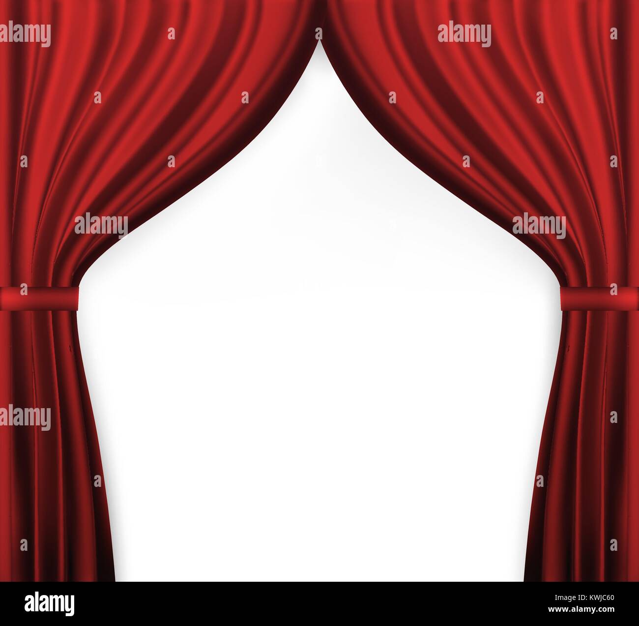 Naturalistic image of Curtain, open curtains red color. Vector Illustration. Stock Vector