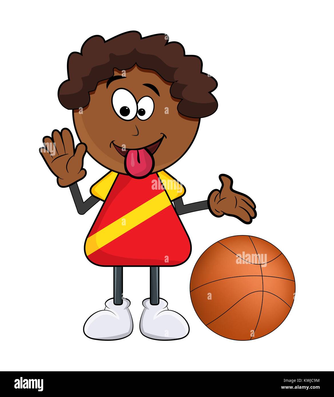african black boy cartoon showing tongue with basketball isolated on white background Stock Vector