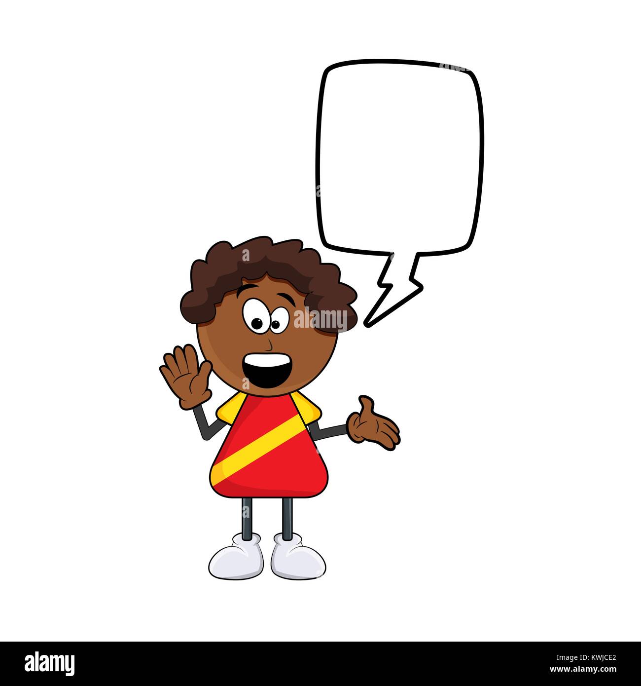 black african boy cartoon with speech bubble design isolated on white background Stock Vector