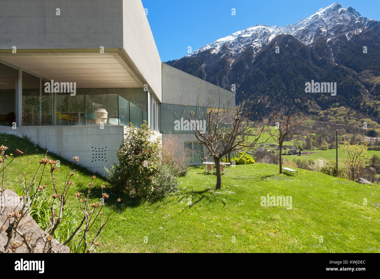 Architecture modern design, concrete house with garden Stock Photo
