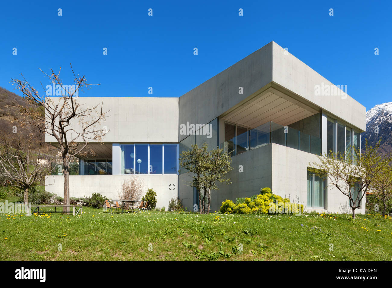 Architecture modern design, concrete house with garden Stock Photo