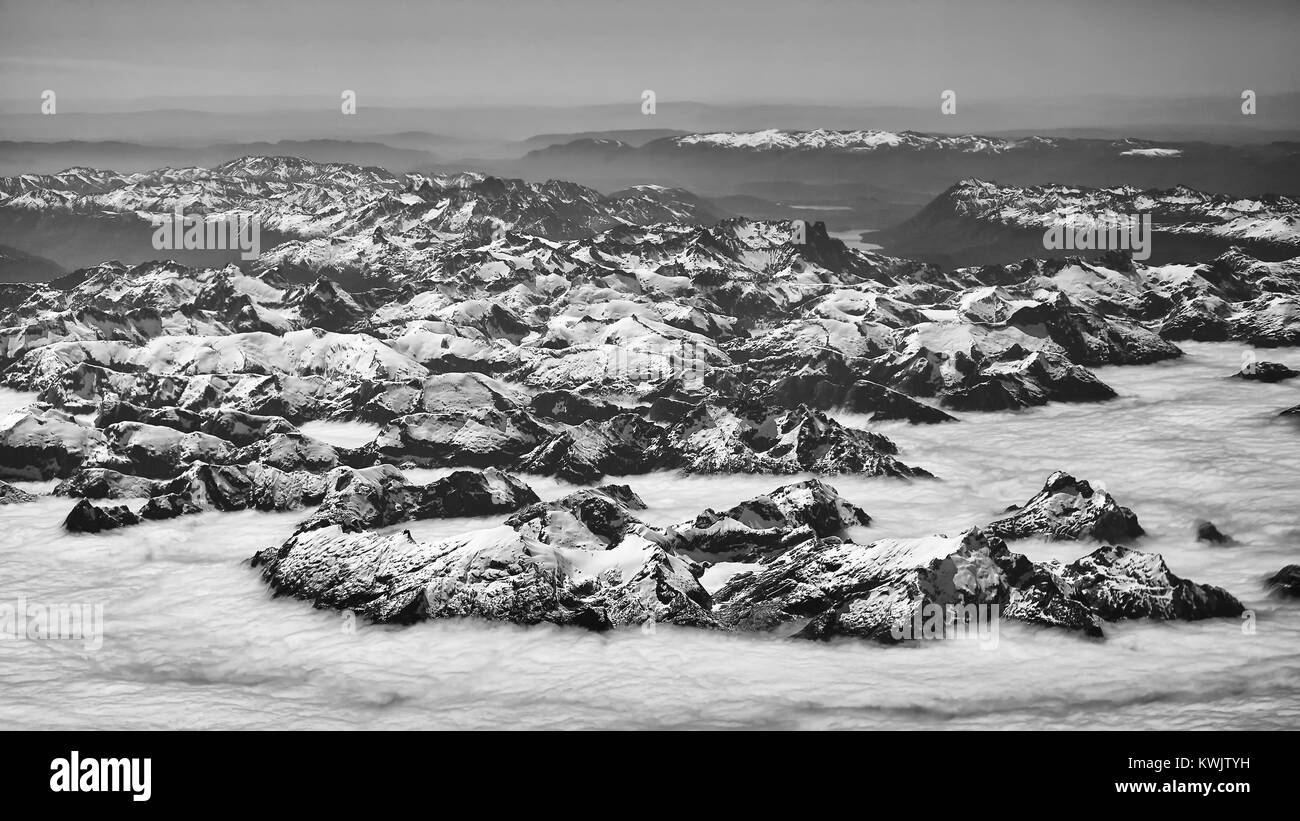 Aerial picture of the Andes mountain range, Chile. Stock Photo