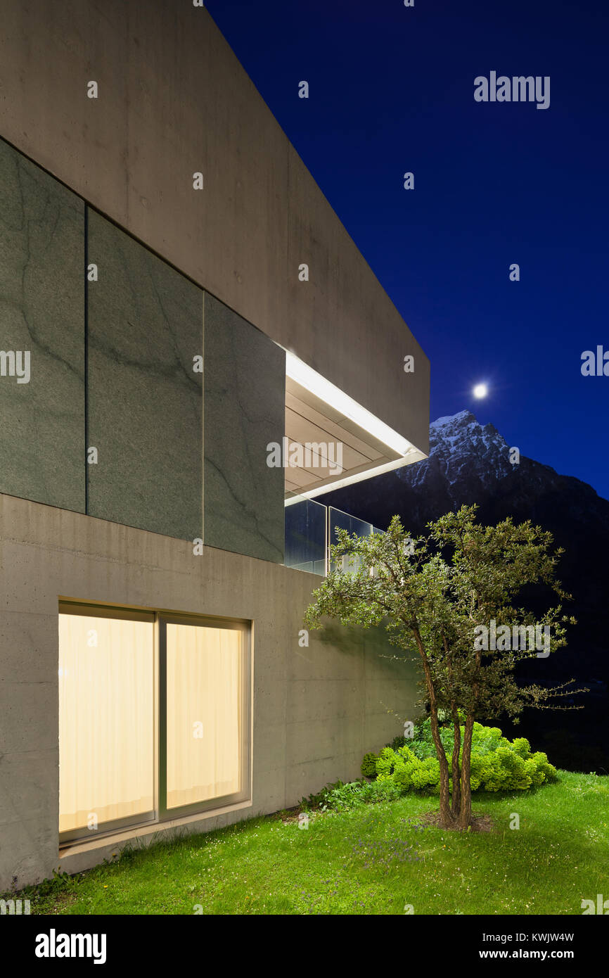 Architecture modern design, detail concrete house, night scene Stock Photo