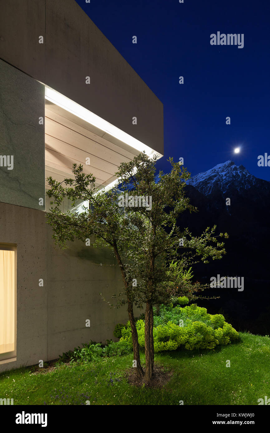 Architecture modern design, detail concrete house, night scene Stock Photo