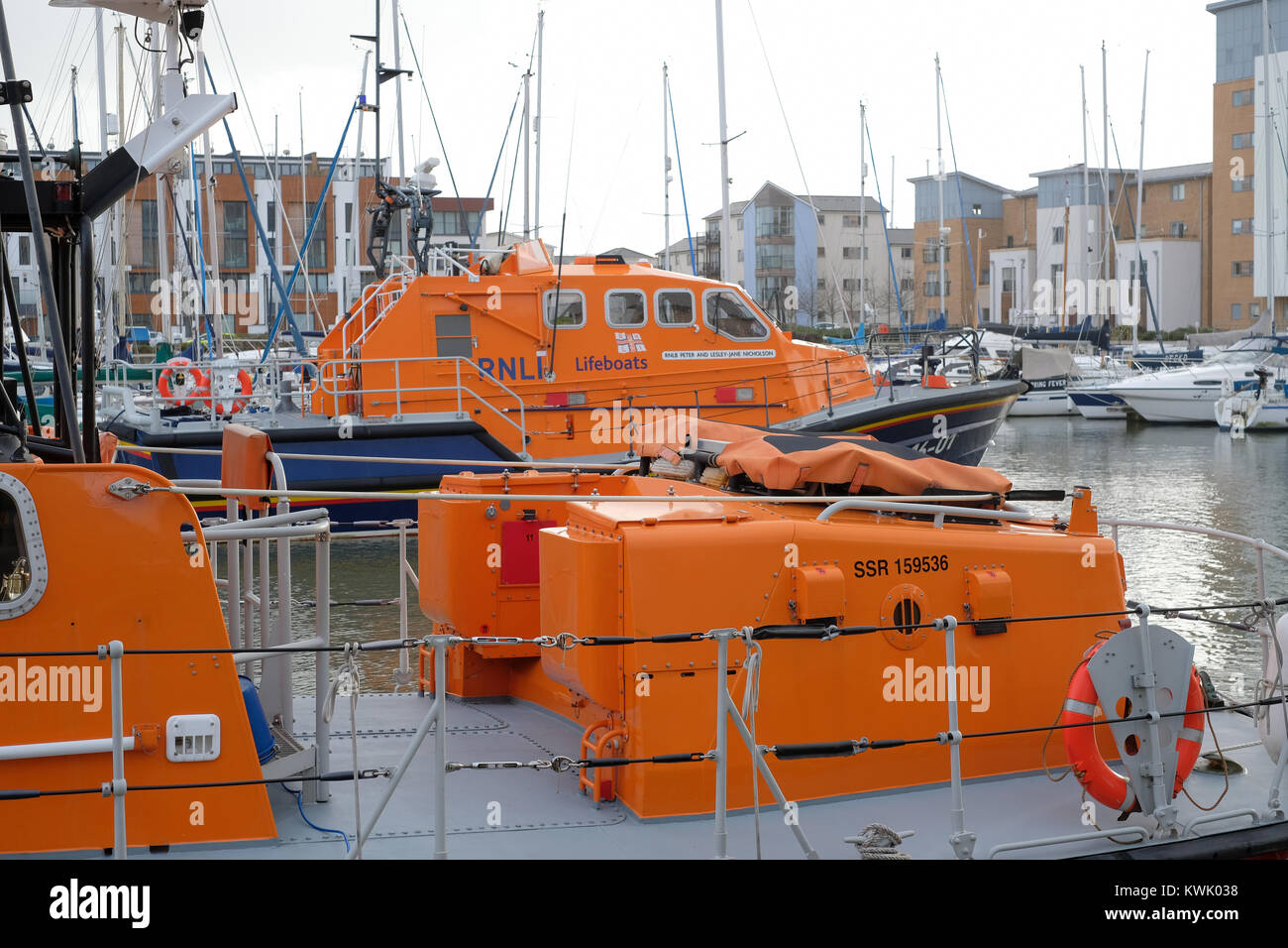 RNLI lifeboats in Portishead Marina for maintenance Stock Photo - Alamy