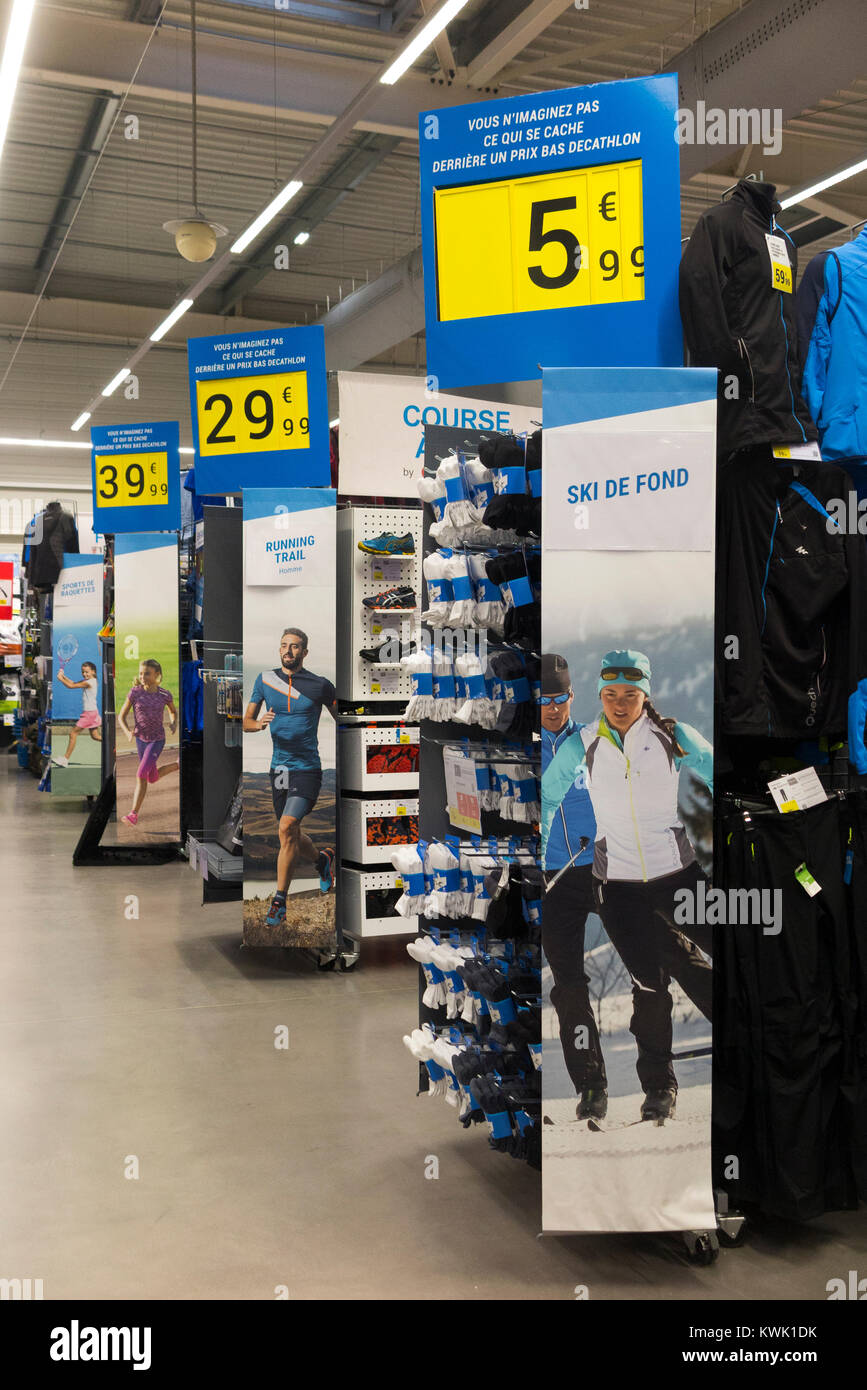 Shop interior / inside of the Decathlon sports / sporting equipment shop /  retailer / store Aix les Bains / Grésy-sur-Aix. France. (93 Stock Photo -  Alamy