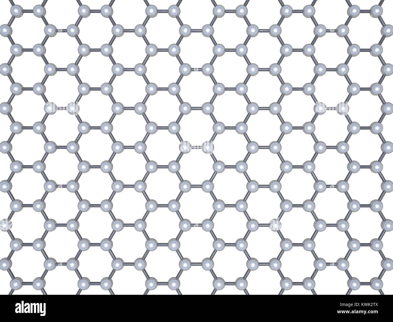 Graphene layer, top view. Hexagonal lattice of carbon atoms isolated on white background, 3d illustration Stock Photo