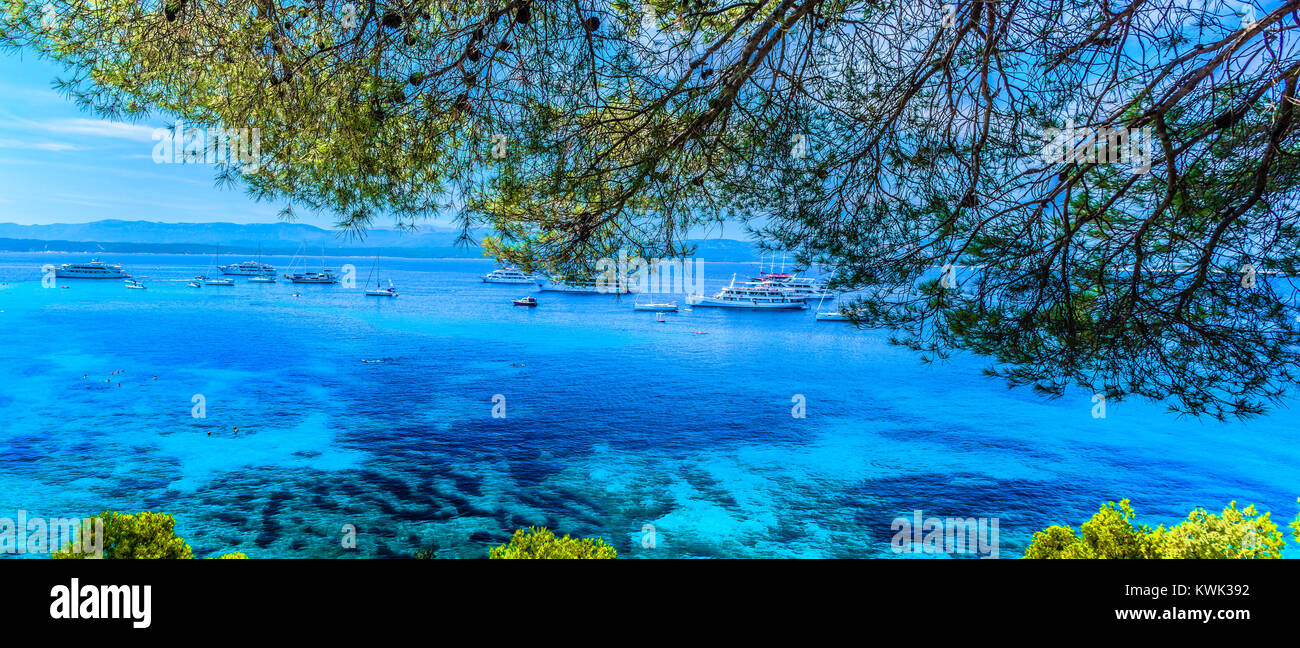 Panorama of Adriatic Sea near beach Golden Horn in Croatia, Island Brac. Stock Photo