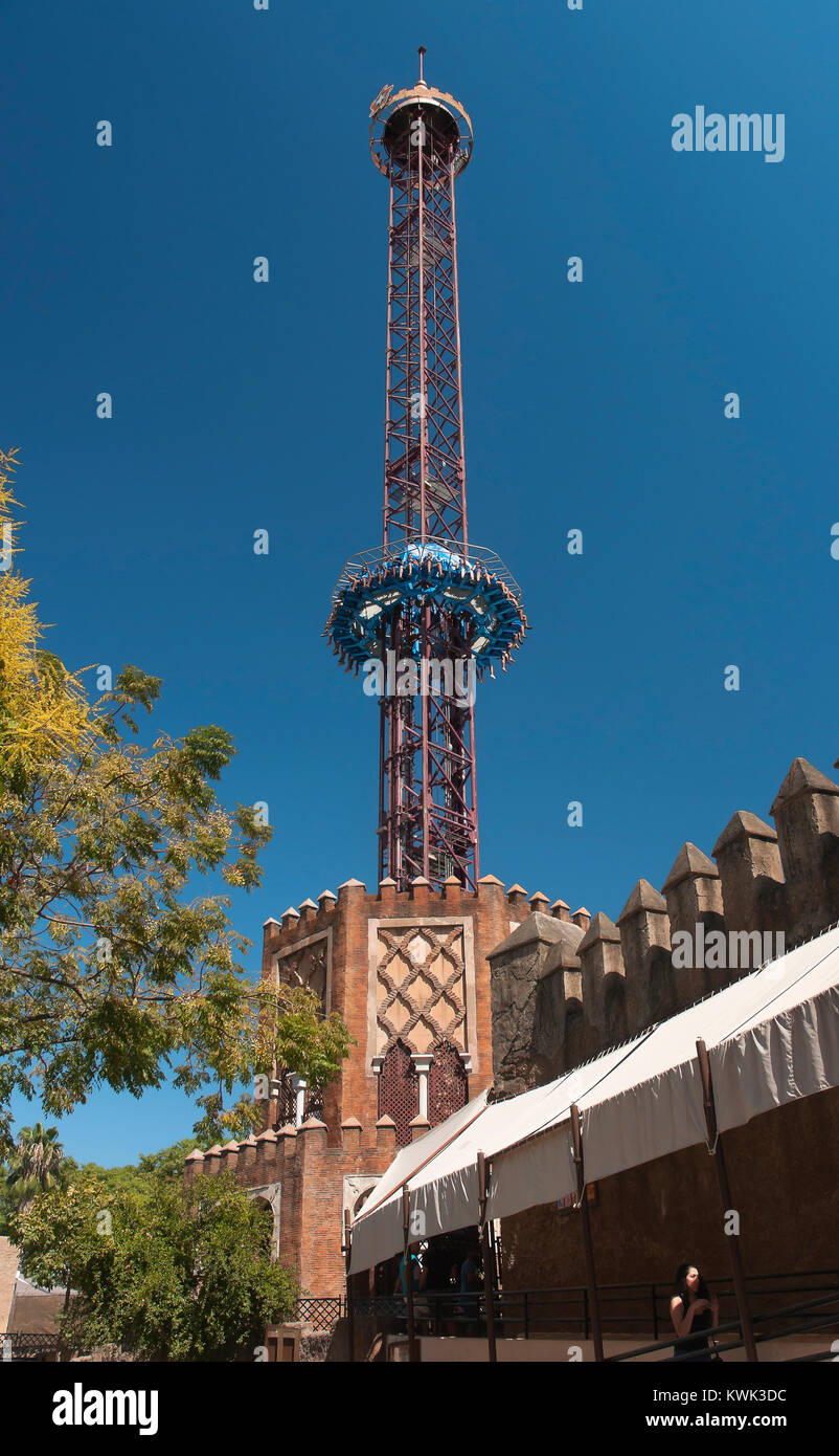 Isla Magica (Magic Island) Theme Park, El Desafio attraction - spectacular free fall from 68 meters high, Seville, Region of Andalusia, Spain, Europe Stock Photo