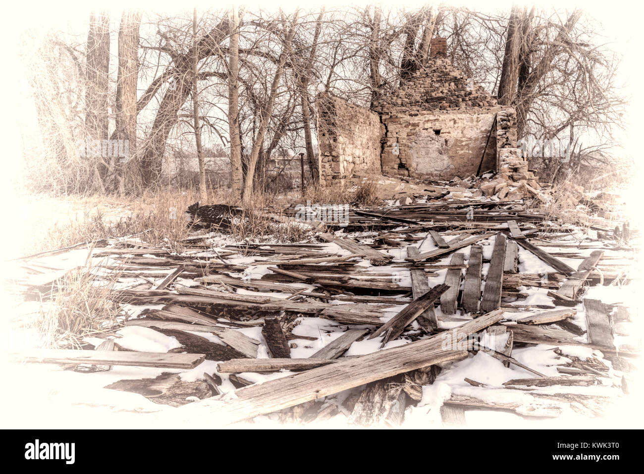 historic site of Strauss Cabin in Fort Collins, Colorado, destroyed by arsonists in May of 1999 Stock Photo