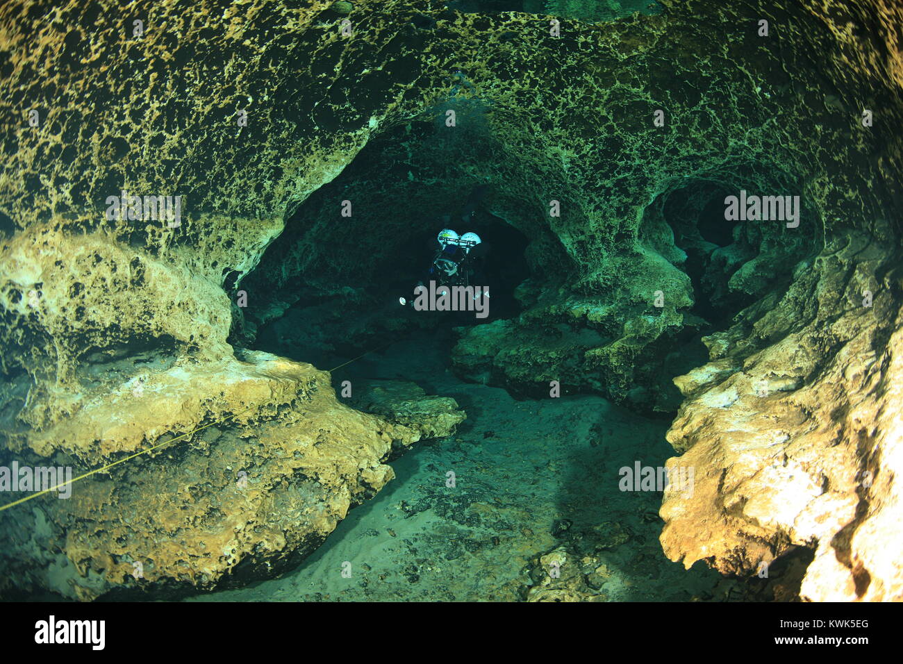 divers underwater caves diving Florida United States of America Stock