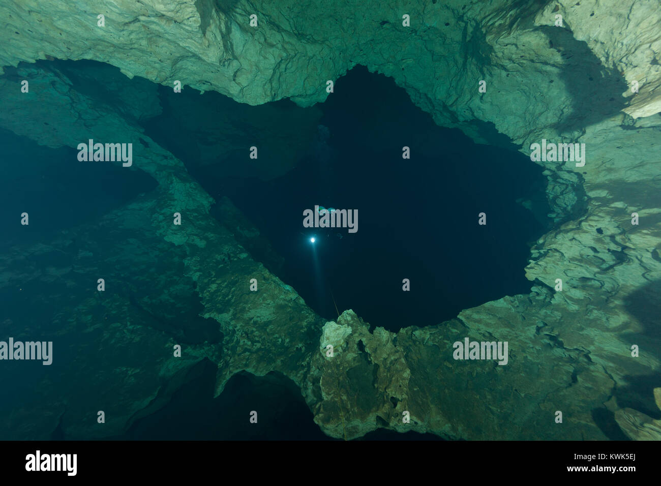 divers underwater caves diving Florida United States of America Stock