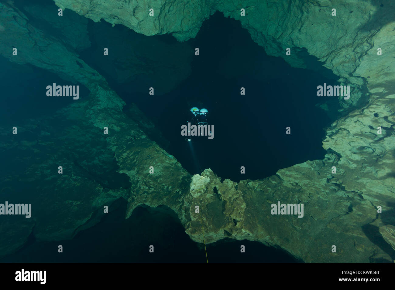 divers underwater caves diving Florida United States of America Stock