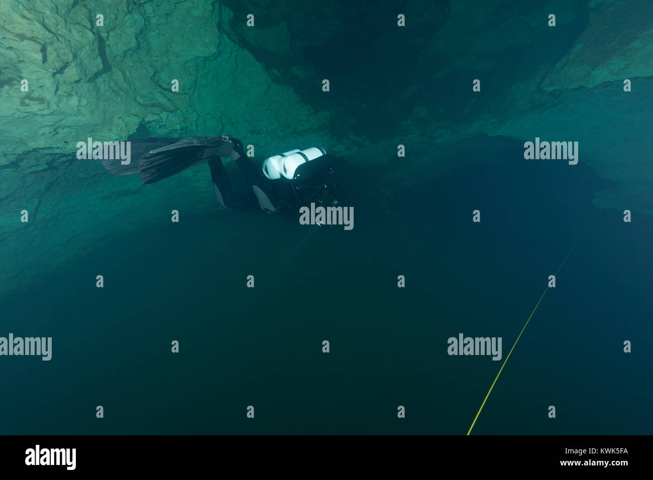 divers underwater caves diving Florida United States of America Stock