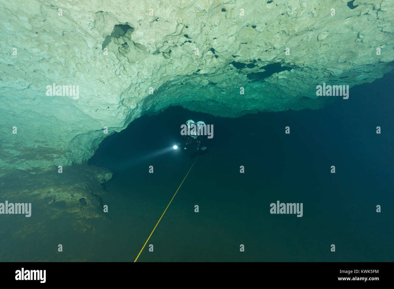 divers underwater caves diving Florida United States of America Stock