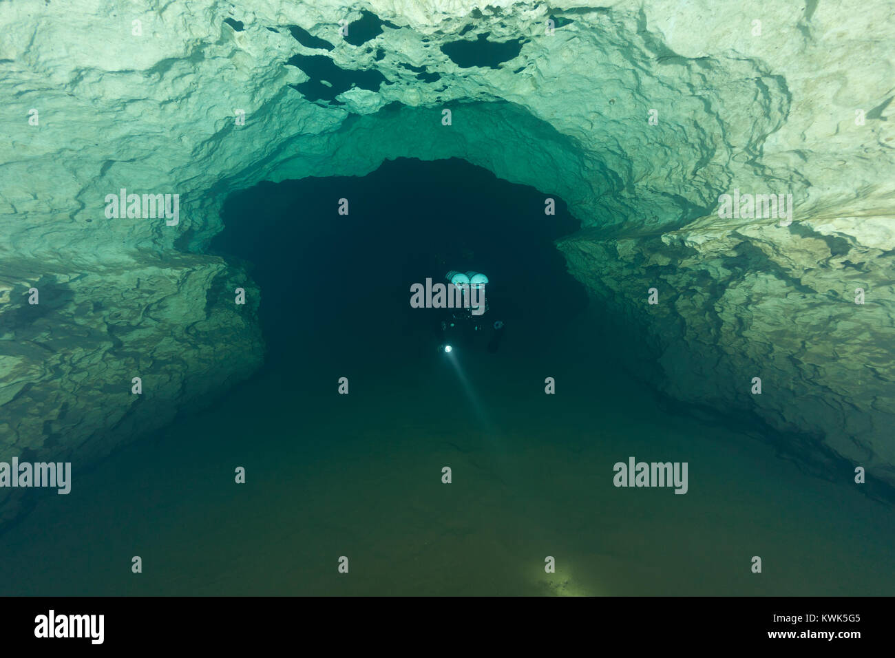 divers underwater caves diving Florida United States of America Stock
