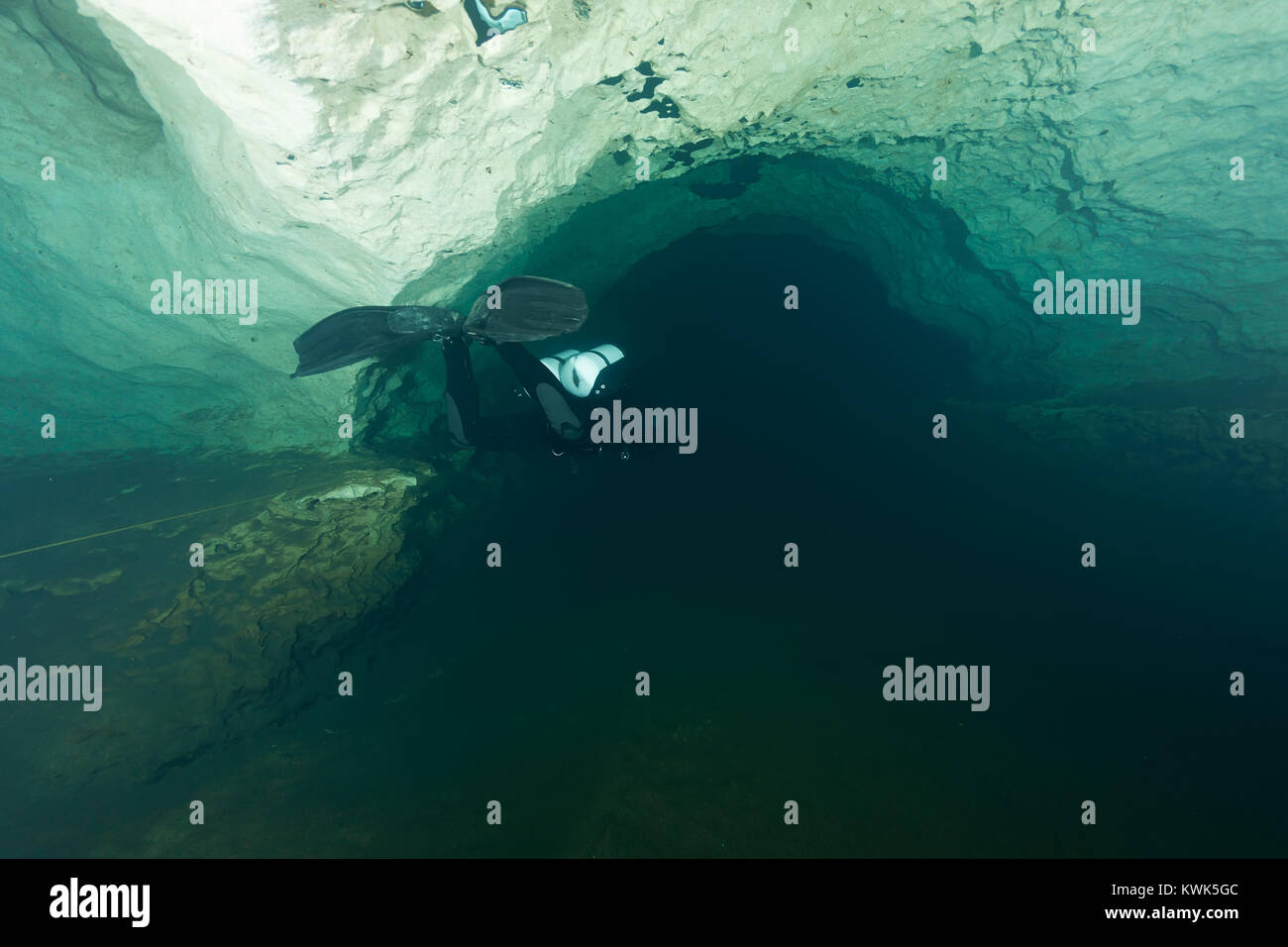divers underwater caves diving Florida United States of America Stock