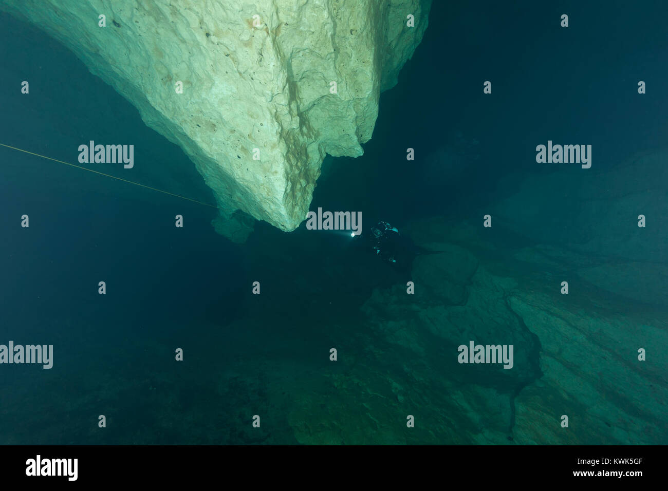 divers underwater caves diving Florida United States of America Stock