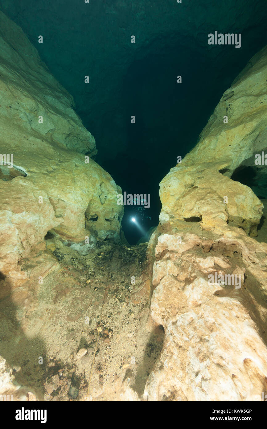 divers underwater caves diving Florida United States of America Stock