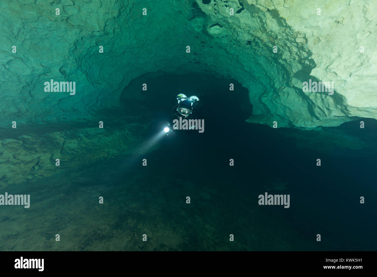 divers underwater caves diving Florida United States of America Stock