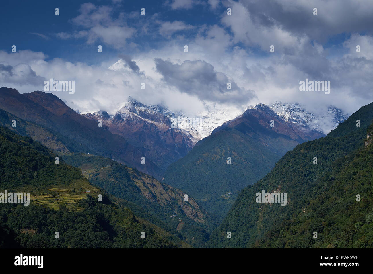 Annapurna South (Dakshin) and Hiunchuli, Annapurna massif, Nepal Stock Photo