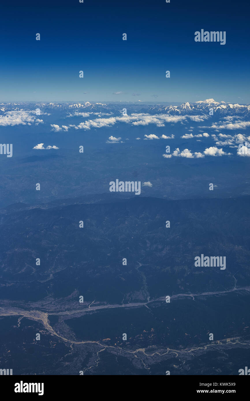 Himalaya Range and mount Kailash on the background, aerial view (from