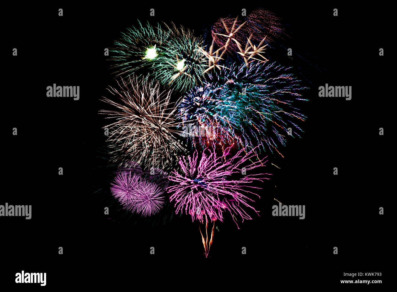isolated fireworks display on black background Stock Photo - Alamy