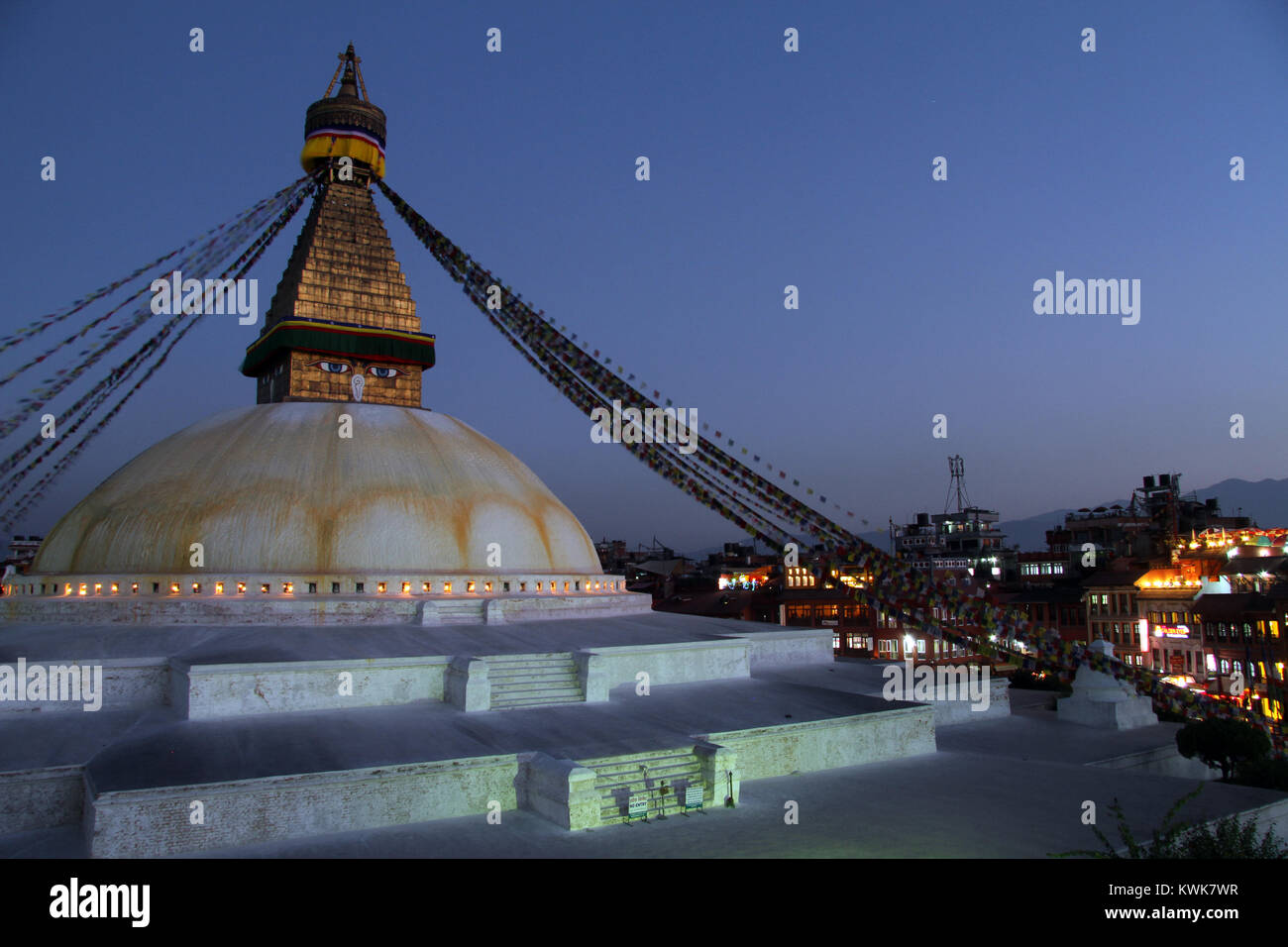 Stupa Bodnath and lights at night in Kathmandu, Nepal Stock Photo Alamy