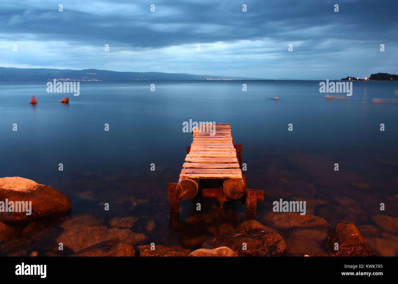 A jetty in the Adriatic Sea in Omis, Dalmatia Stock Photo