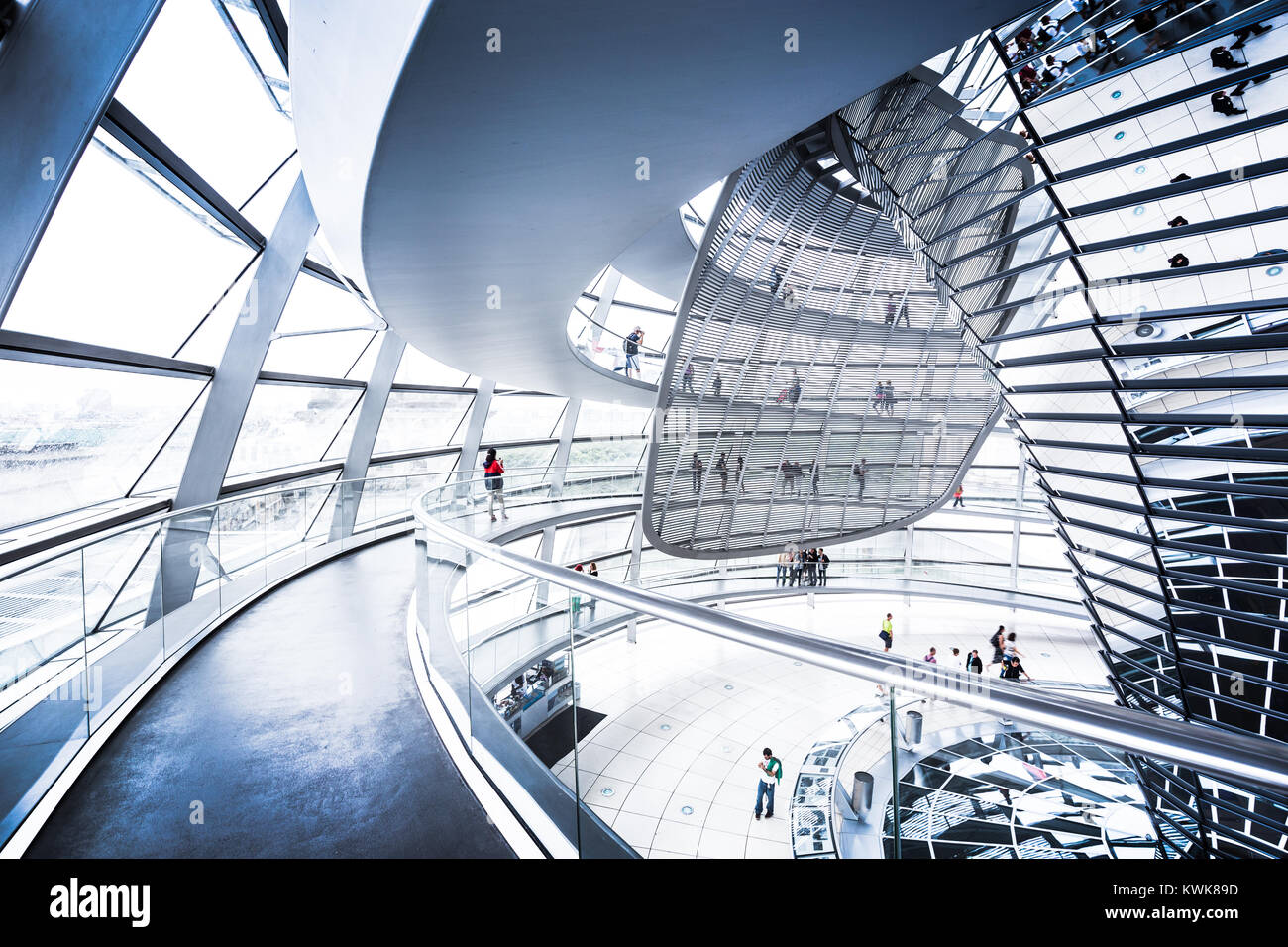 Interior wide angle view of famous Reichstag Dome in Berlin, Germany Stock Photo