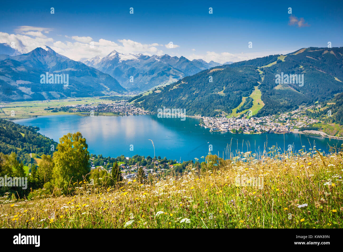 Beautiful mountain landscape in the Alps with Zeller Lake in Zell am See, Salzburger Land, Austria Stock Photo