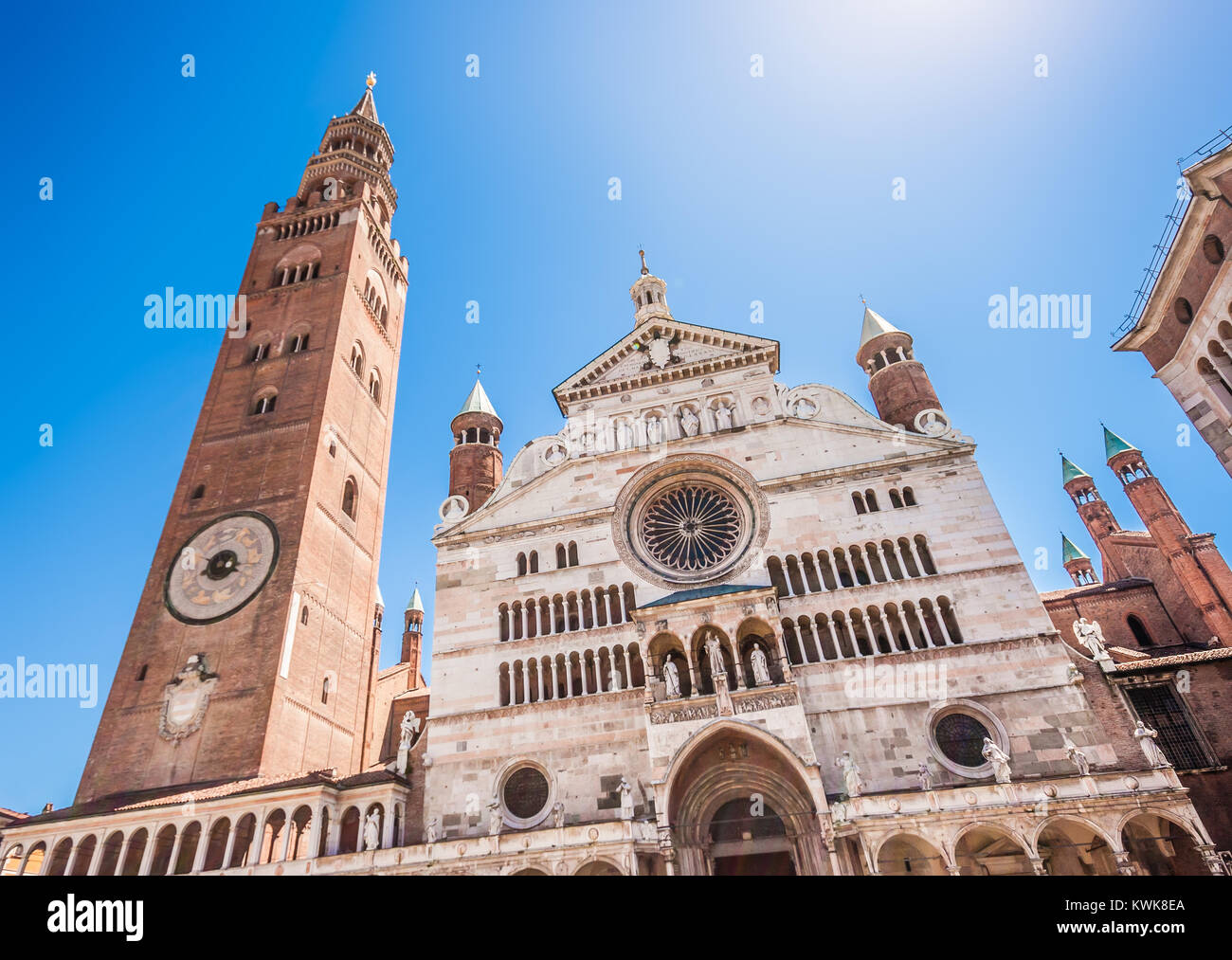 Ancient Cathedral of Cremona with famous Torrazzo bell tower and