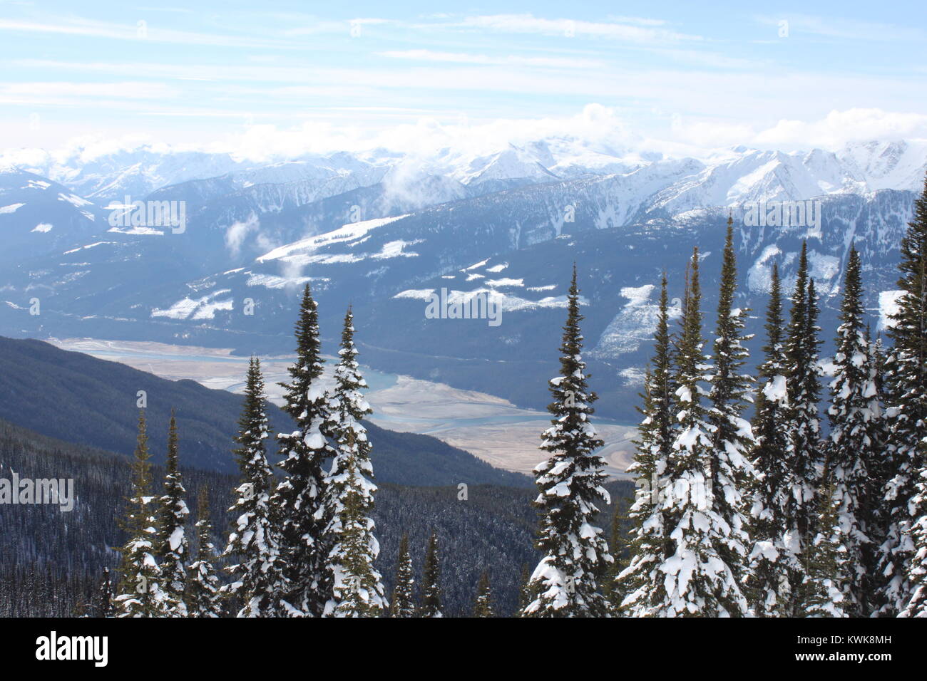 A view of the valley at Revelstoke mountain, in the Canadian Rockies Stock Photo