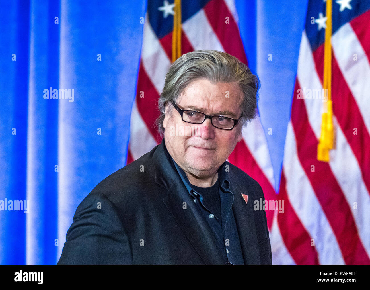 New York,  USA, 11Jan 2017.  Stephen K. Bannon, senior adviser to Donald Trump, arrives at Trump's first press conference as US President-elect in New Stock Photo