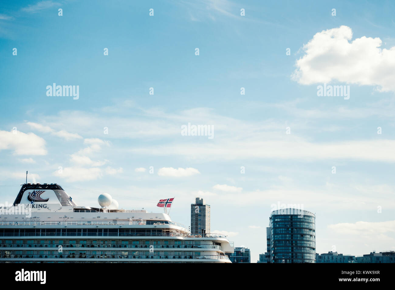 Viking Cruise Liner moored on the Thames at Greenwich Stock Photo