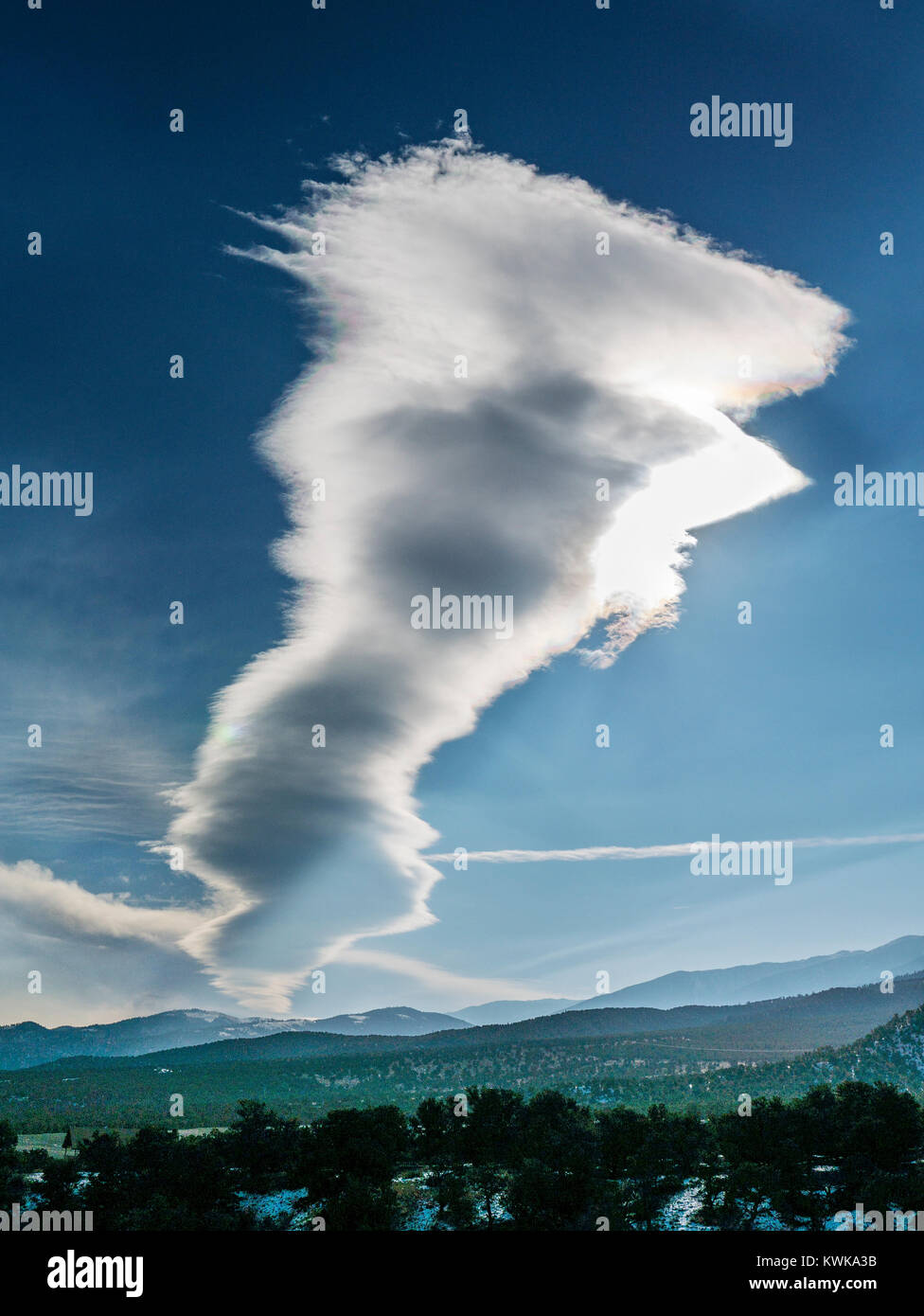 Lenticular clouds & unusual cloud formation over Big Horn Sheep Canyon; Salida; Colorado; USA Stock Photo