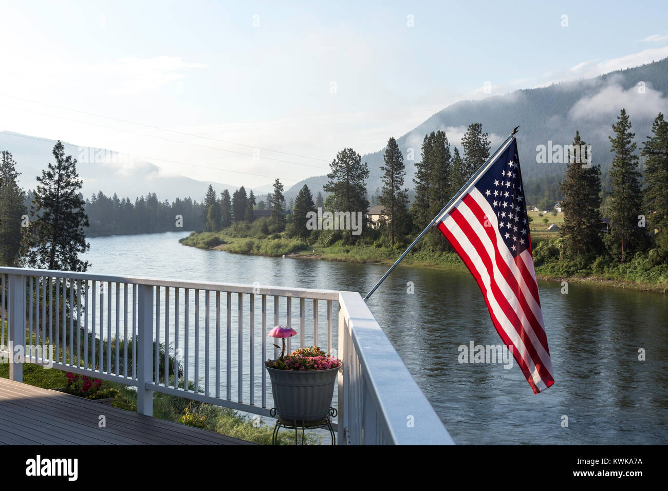 Scenic Clark Fork River view from Home in rural Montana, USA Stock
