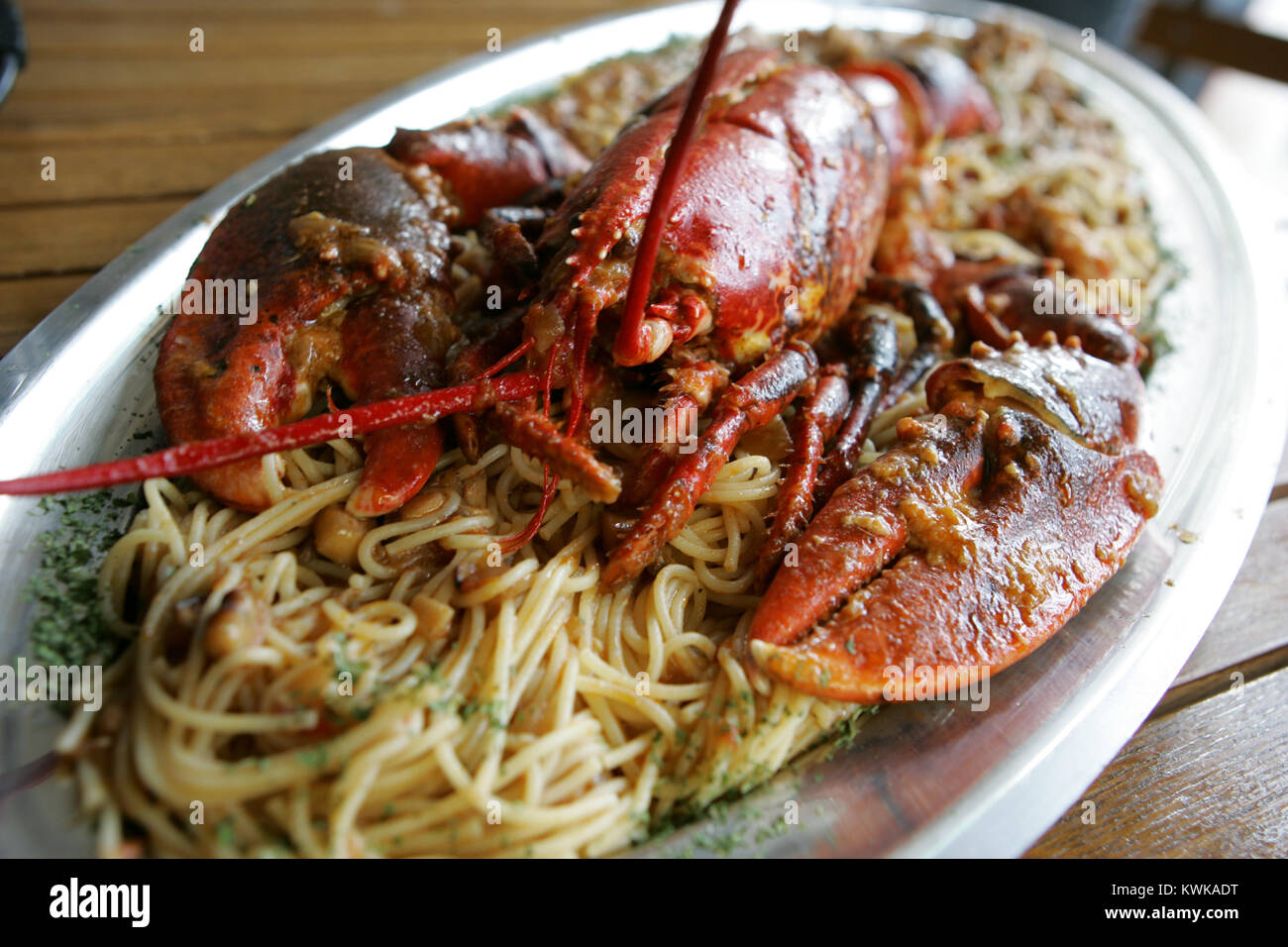 Lobster with pasta in croatian restaurant Stock Photo Alamy