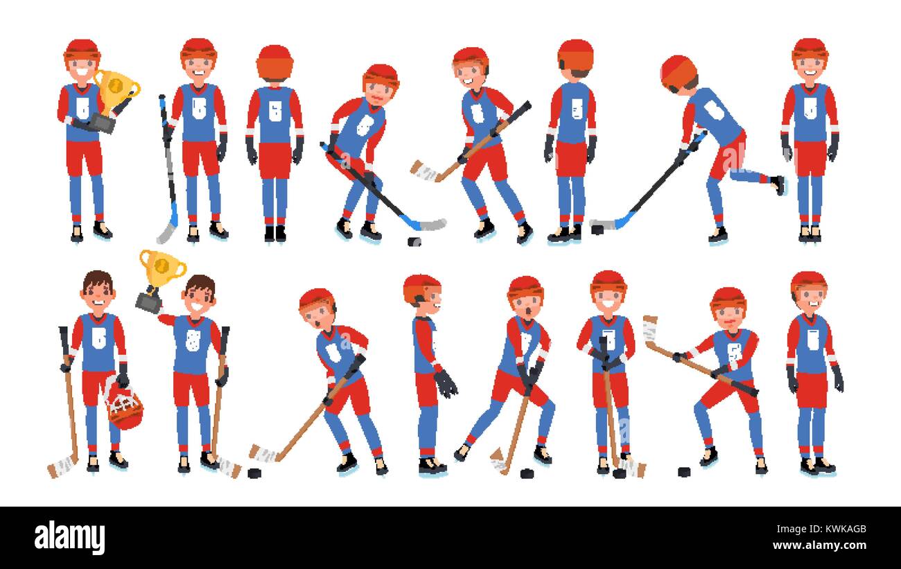 Modern Ice Hockey Player Vector Different Poses Athlete In