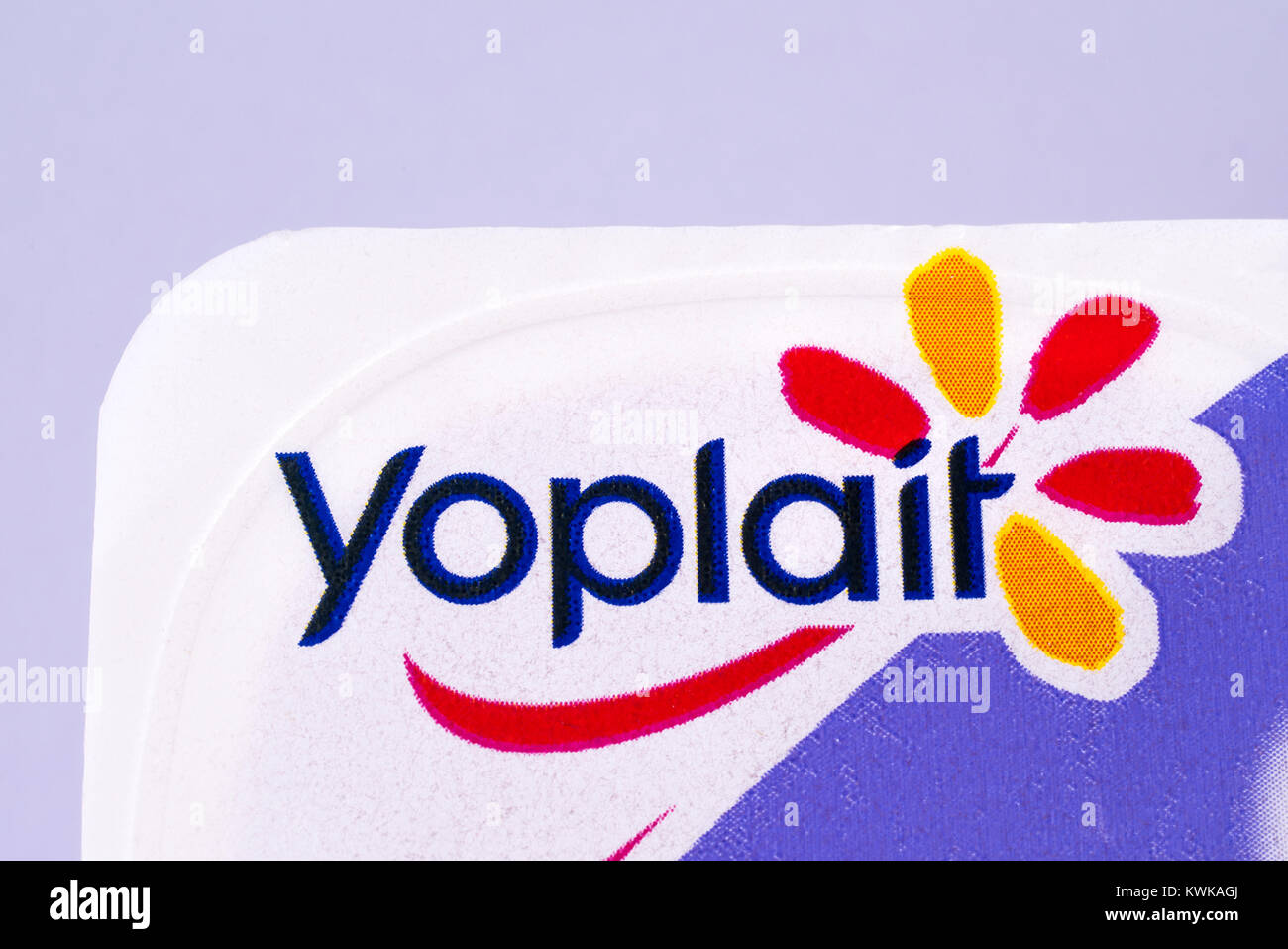 LONDON, UK - DECEMBER 18TH 2017: A close-up of the Yoplait logo, on 18th December 2017.  Yoplait is the largest franchise brand of yoghurt owned by bo Stock Photo
